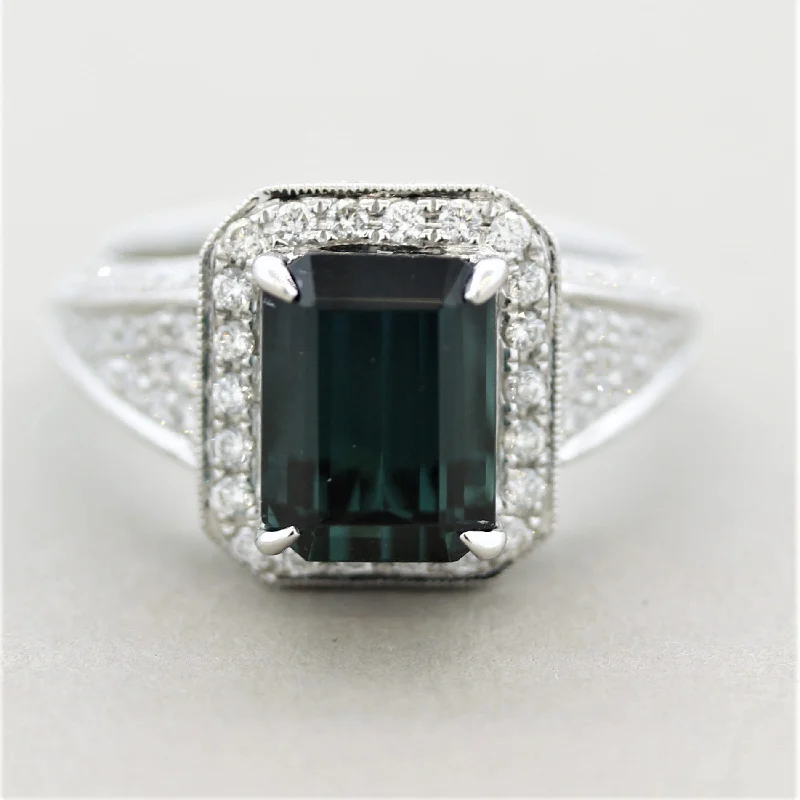 Pure crystal rings-Indicolite Tourmaline Diamond Gold Ring