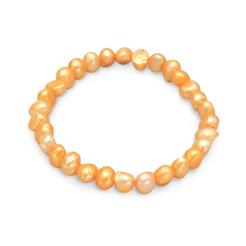 Pure link bangles-Orange Cultured Freshwater Pearl Stretch Bracelet