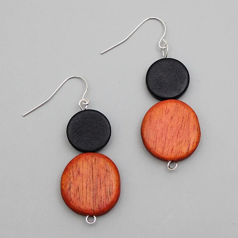 Thick hoop earrings-Black and Orange Double Bead Cina Earrings