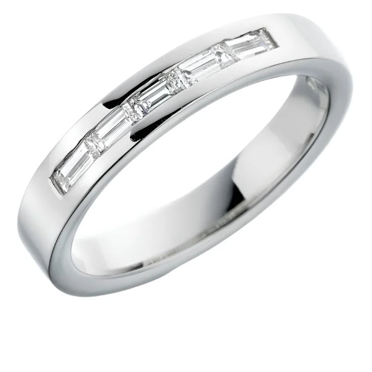 Square stone engagement rings-Platinum Channel Set Baguette Cut Diamond Eternity Band