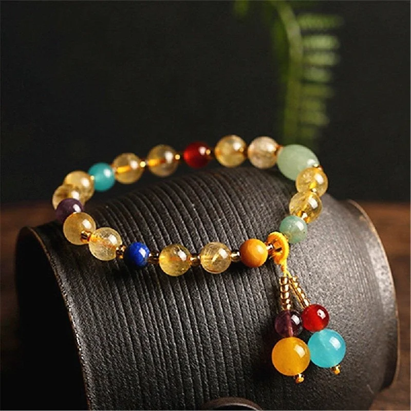 Surf theme bangles-Citrine Crystal 7 Chakra Beaded Bracelet