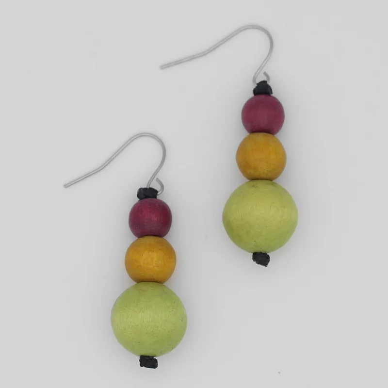 Rustic brass earrings-Lime Triple Bead Jasper Earrings