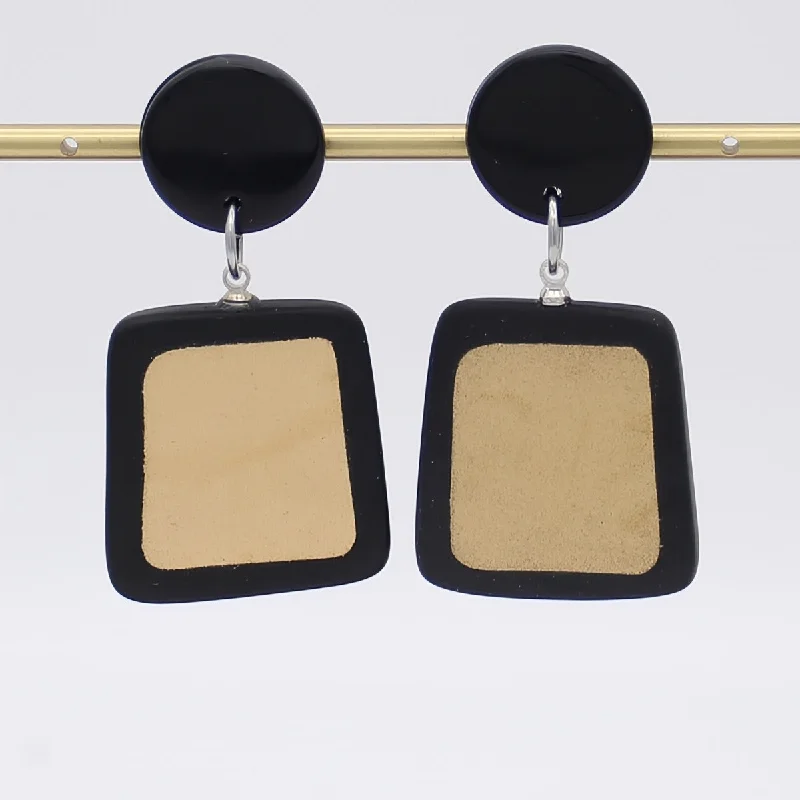 Full moon earrings-Black and Gold Stori Statement Earrings