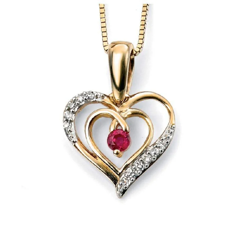 Oval diamond engagement rings-9ct Yellow Gold Ruby & Diamond Set Heart Pendant