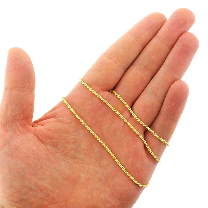 14K Yellow Gold Over Silver 2MM Rope Diamond-Cut Braided Twist .925 Necklace Chain, Gold Chain for Men & Women, Made in Italy