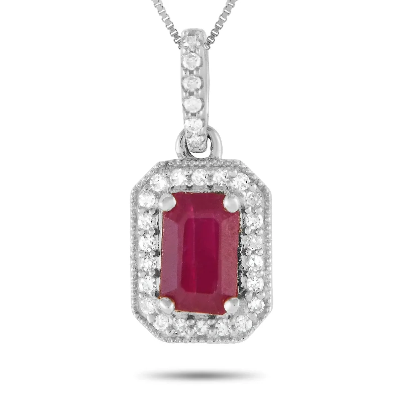 White Gold 0.10ct Diamond and Ruby Necklace PD4-16050WRU Length 18 Inch