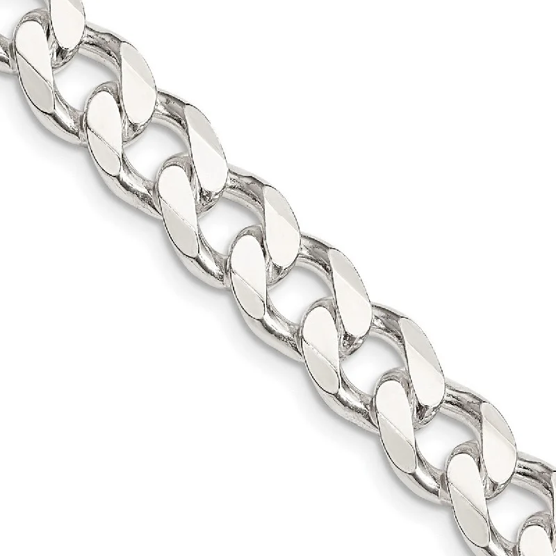 Curata 925 Sterling Silver Solid 9mm Curb Chain Necklace for Men