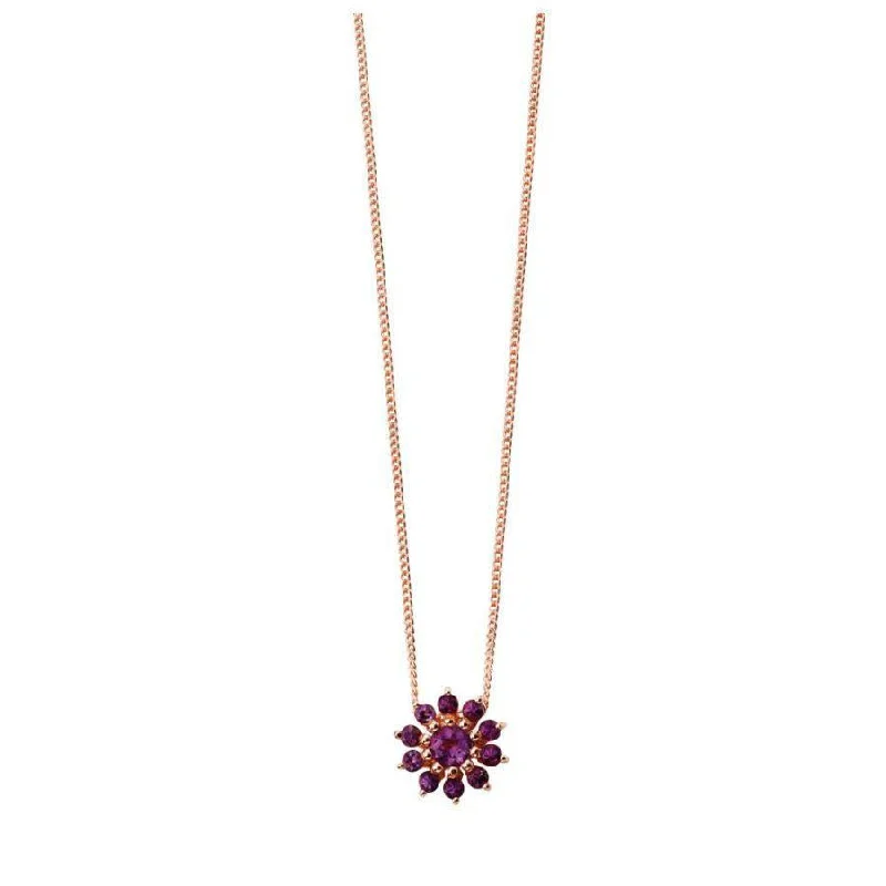 Asymmetrical engagement rings-9ct Rose Gold Amethyst Flower Cluster Pendant