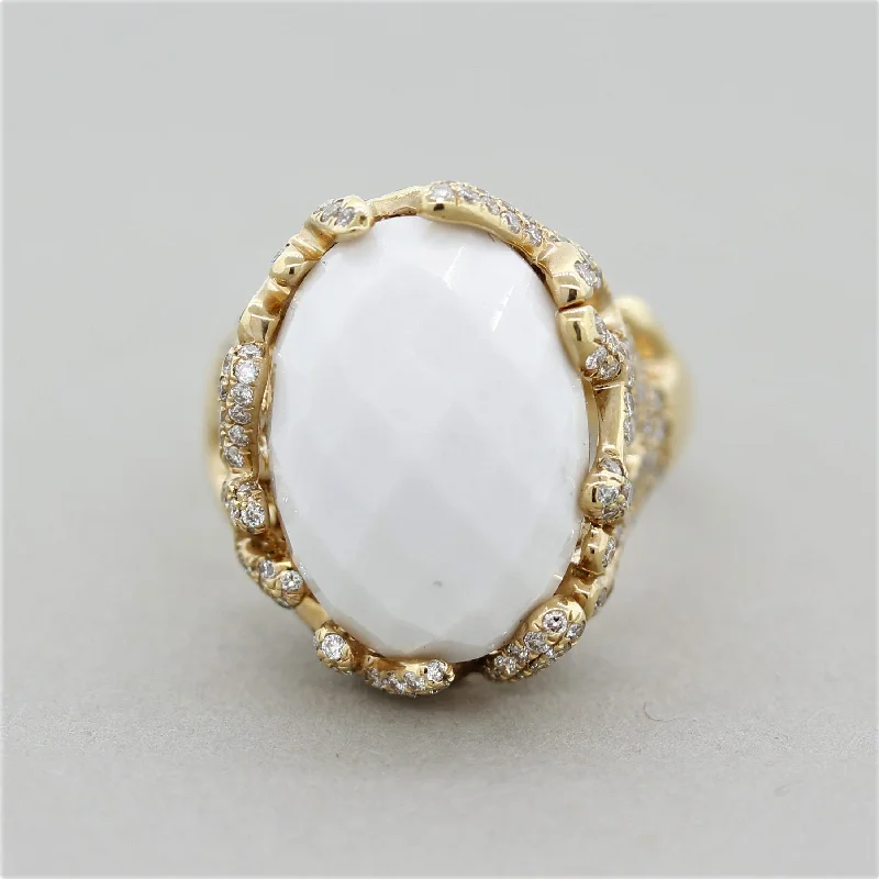 Rose gold rings-White Onyx Diamond Gold Ring