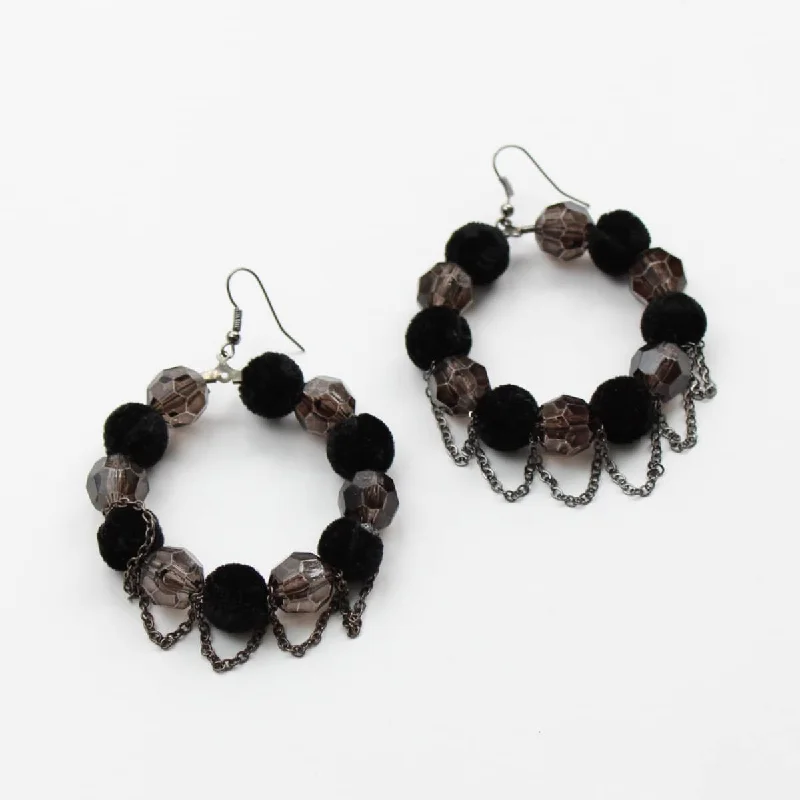 Full moon earrings-Black Beaded Circle Earrings