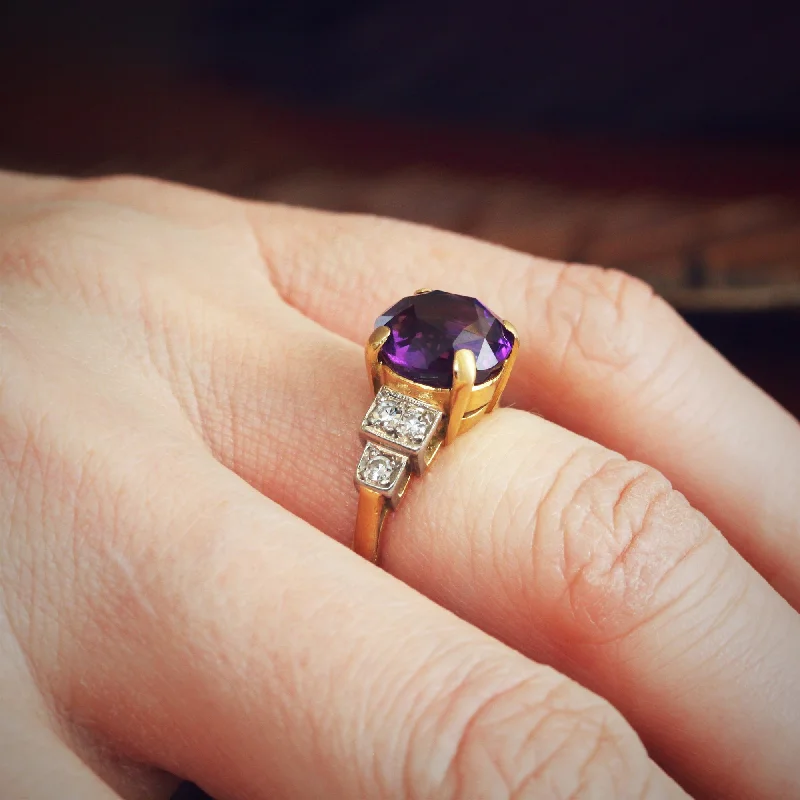 Hand-shiny rings-Vibrant Vintage Amethyst & Diamond Dress Ring