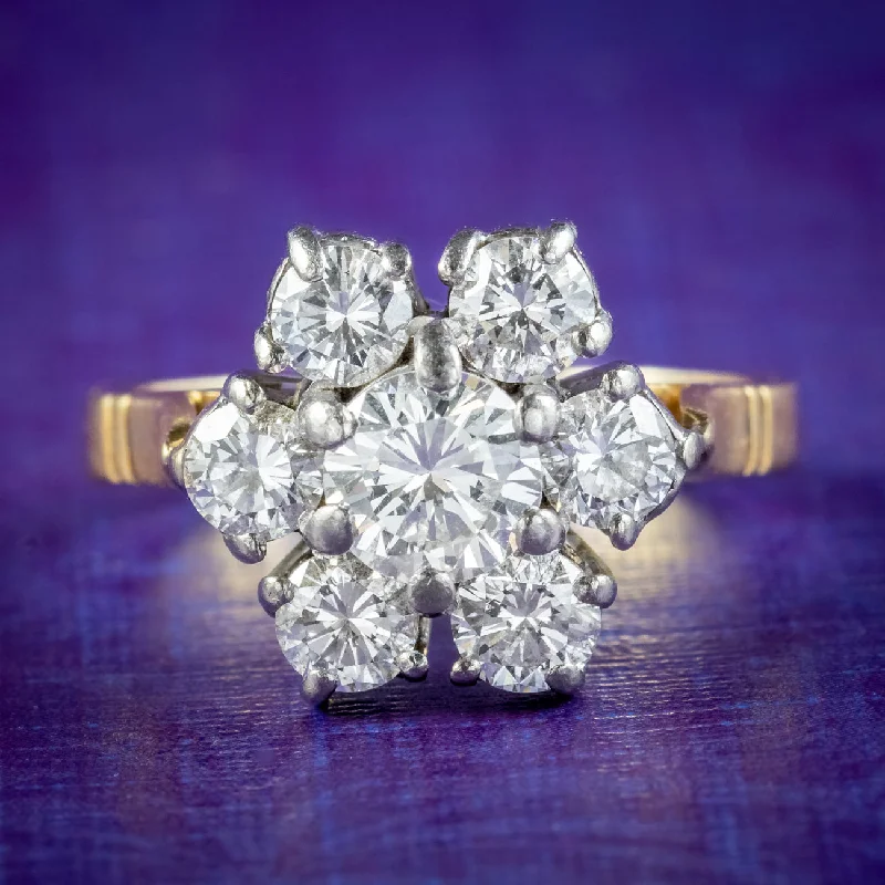 Coiled cord rings-Vintage Diamond Daisy Cluster Ring 1.9ct Total Dated 1981