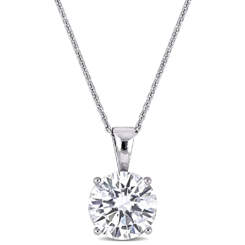 Miadora 2ct DEW Moissanite Solitaire Necklace in 14k White Gold - 13 mm x 17 in x 8 mm