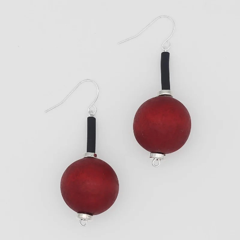 Light bead earrings-Red Ball Drop Earring