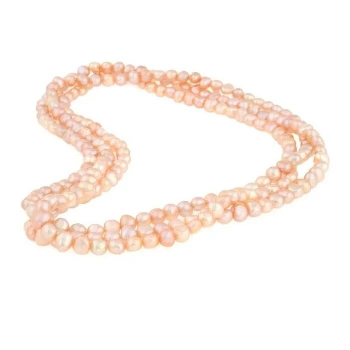 DaVonna 7-8mm Pink Baroque Freshwater Pearl Endless Necklace, 64-inch