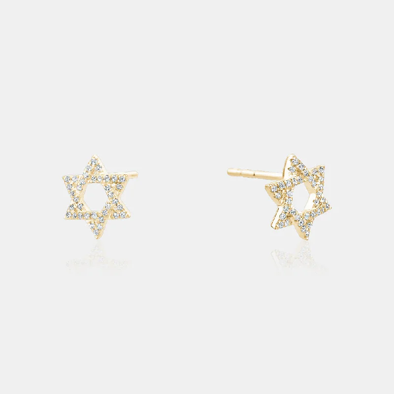 Fox charm earrings-Diamond Star of David Studs