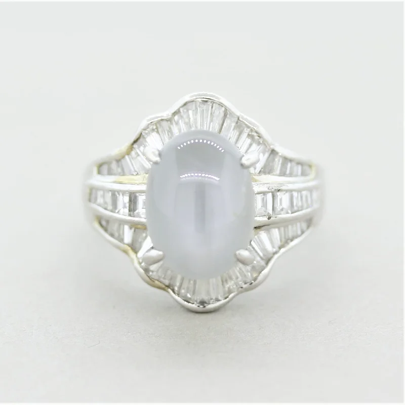 Sleek band rings-Star Sapphire Diamond Platinum ring