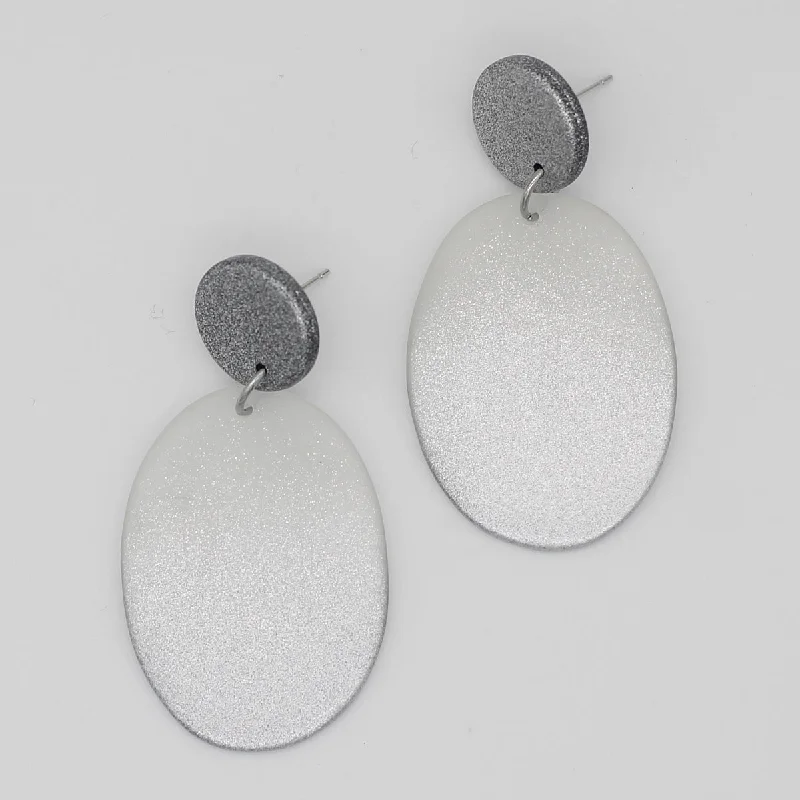 Retro flair earrings-Silver Oval Bailee Drop Earrings