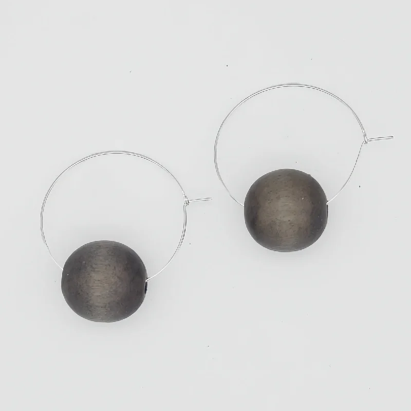 Playful gem earrings-Gray Ball Hoop Dangle Earring