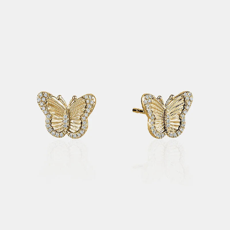 Citrine earrings-Diamond Fluted Butterfly Studs