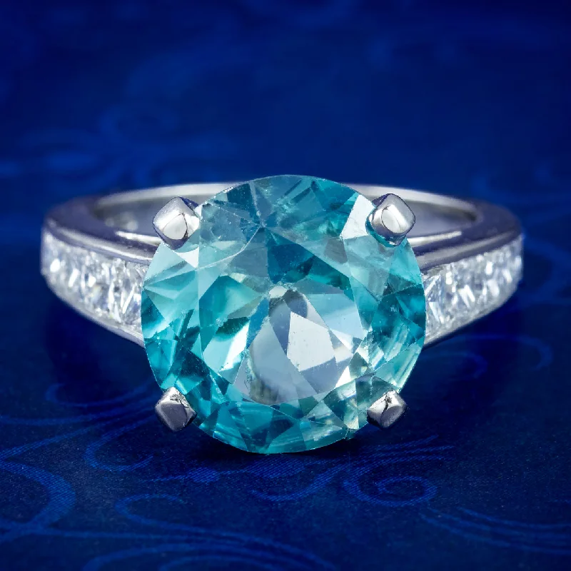 Crystal-twisted rings-Edwardian Style Blue Zircon Diamond Solitaire Ring 5ct Zircon