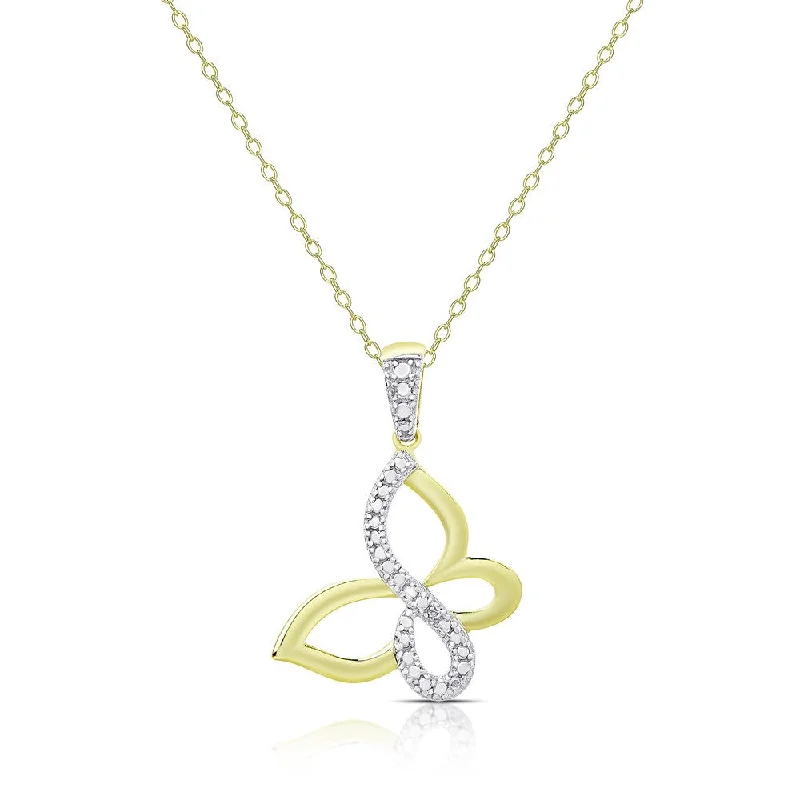 Finesque Gold Over Sterling Silver Diamond Accent Butterfly Necklace