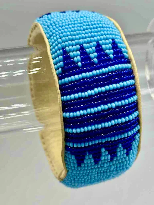 Dainty silver bangles-2-Color ZigZag Stripes Design Wide Beaded Leather Bracelet - Mali