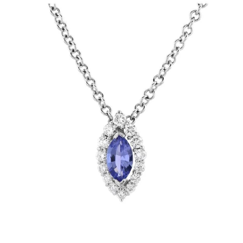 Vibrant enamel engagement rings-18ct White Gold Marquise Cut Tanzanite & Diamond Halo Cluster Pendant & Chain