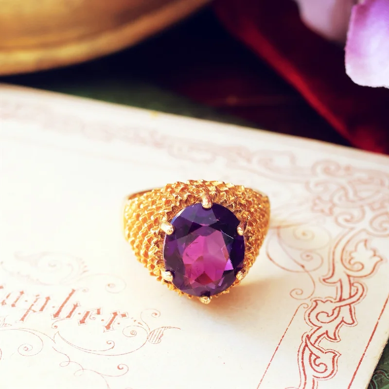 Birch grain rings-Spectacular Vintage Date 1970 Amethyst Cocktail Ring