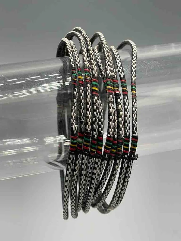 Mesh charm bangles-Wide Finest Design Recycled Plastic Bracelet - Black & White