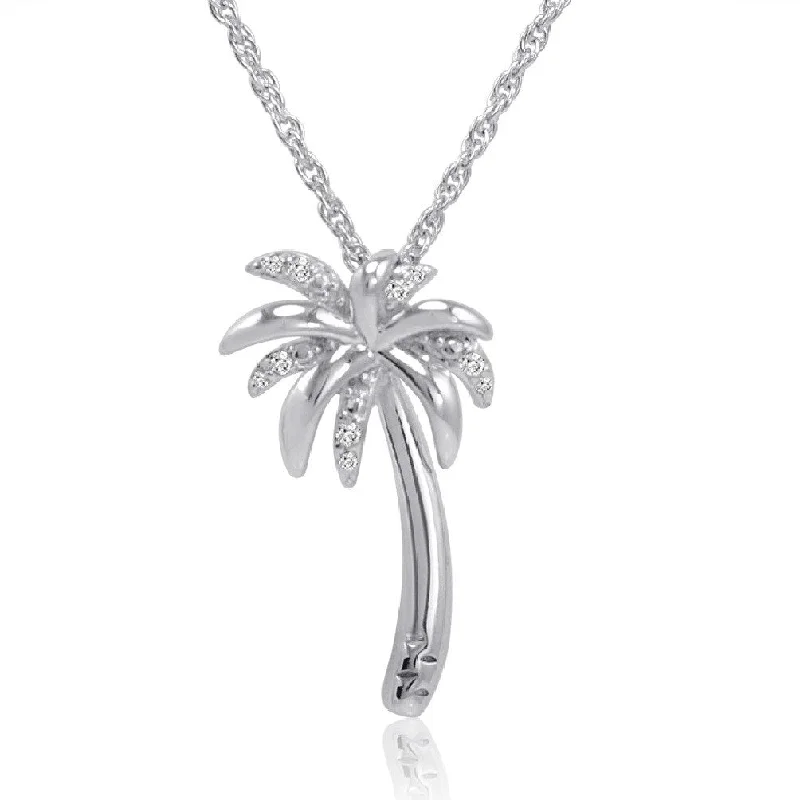 Amanda Rose Collection Diamond Palm Tree Pendant Necklace in Sterling Silver on an 18 inch Sterling Silver Chain