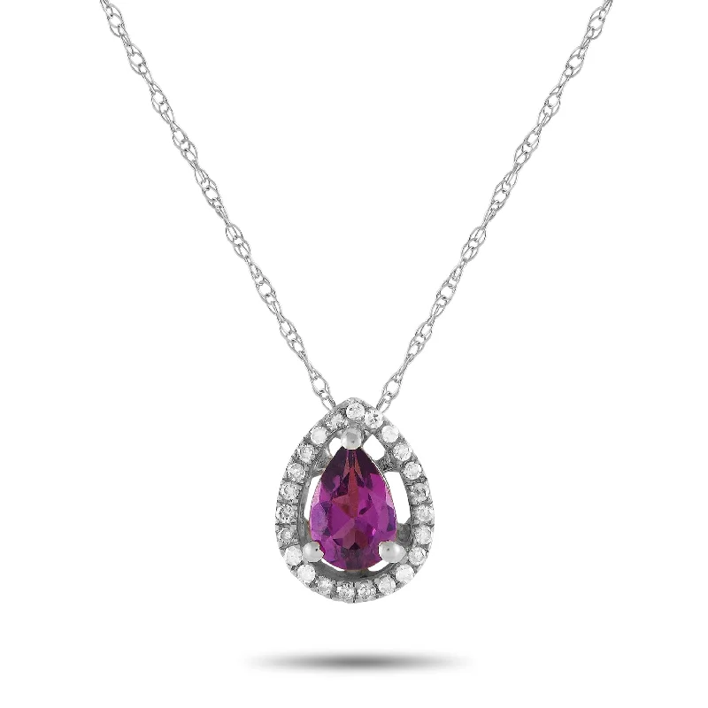 White Gold 0.07ct Diamond and Rhodolite Pear Necklace PD4-15556WRHOD Length 18 Inch