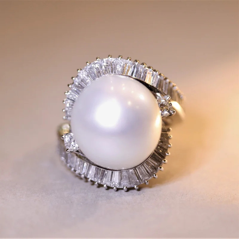 Spinel gem rings-South Sea Pearl Diamond Gold Cocktail Ring