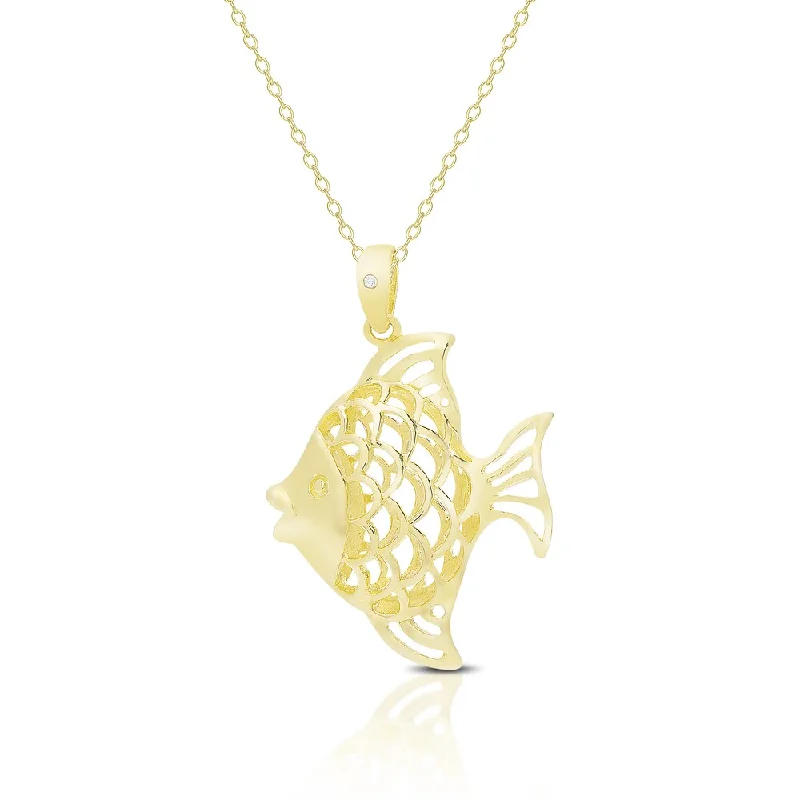 Finesque Gold Over Sterling Silver Diamond Accent Fish Necklace