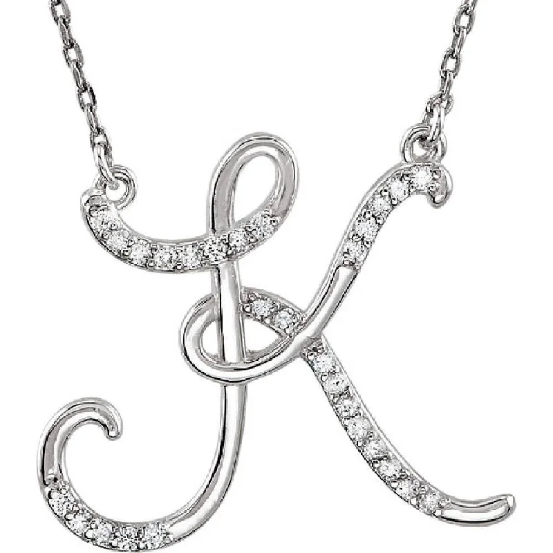 1/4ct Diamond "K" Initial Pendant 18" Necklace White Gold