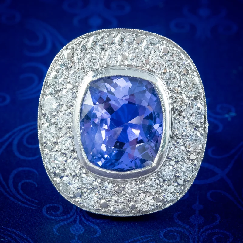 Polished stone rings-Vintage French Ceylon Sapphire Diamond Cocktail Ring 12.5ct Sapphire With Cert