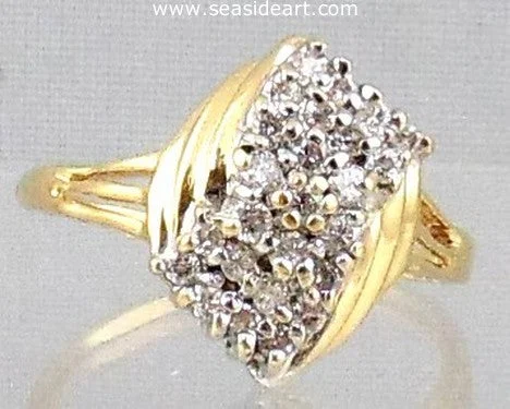 Pink gold rings-Diamond Cluster Style  Ring 14 kt Yellow Gold