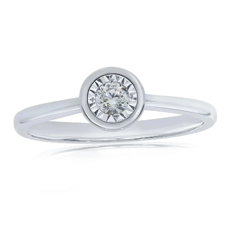 Open frame engagement rings-0.17ct Illusion Set Round Brilliant Cut Diamond Solitaire 9ct White Gold Ring