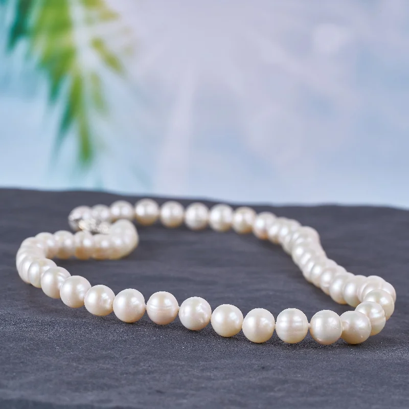 18 or 24 Inch 7.5-8 MM Cultured FW Pearl Single Strand Necklace with Sterling Silver FE Clasp by Miadora