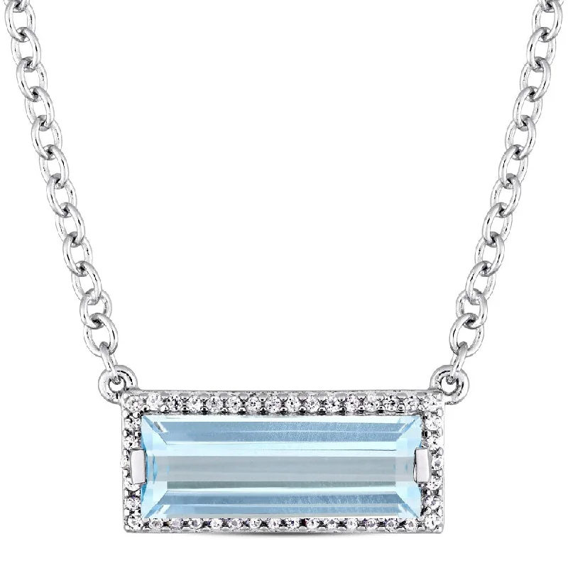 Miadora Sterling Silver Baguette-Cut Sky-Blue Topaz and White Sapphire Bar Necklace - Blue