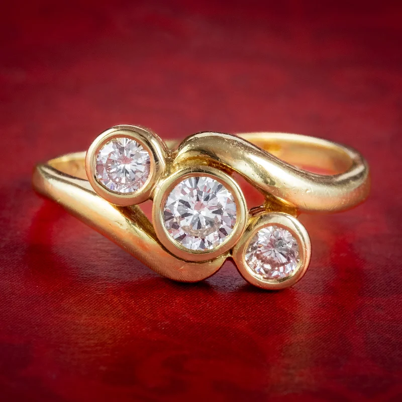 Rose gold rings-Vintage Diamond Trilogy Twist Ring 0.65ct Total