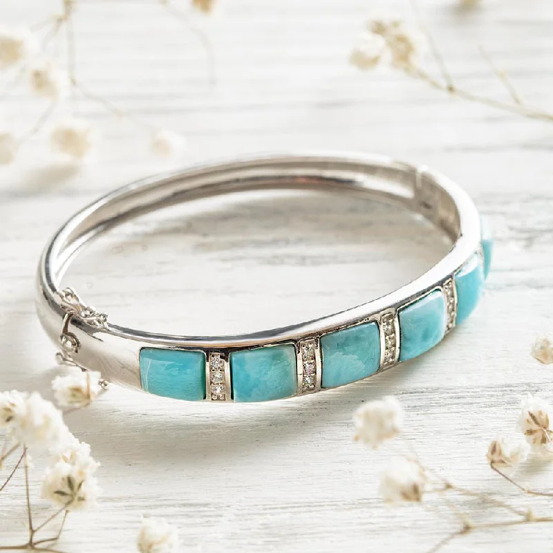 Polished word bangles-Larimar Ocean Bracelet