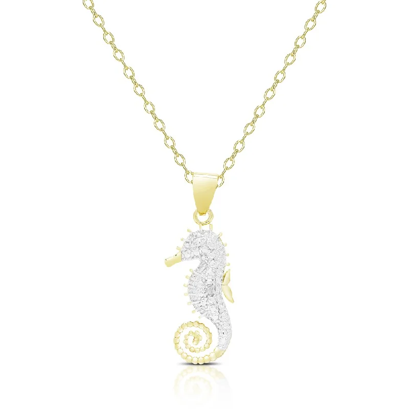 Finesque Gold Overlay Diamond Accent Seahorse Necklace