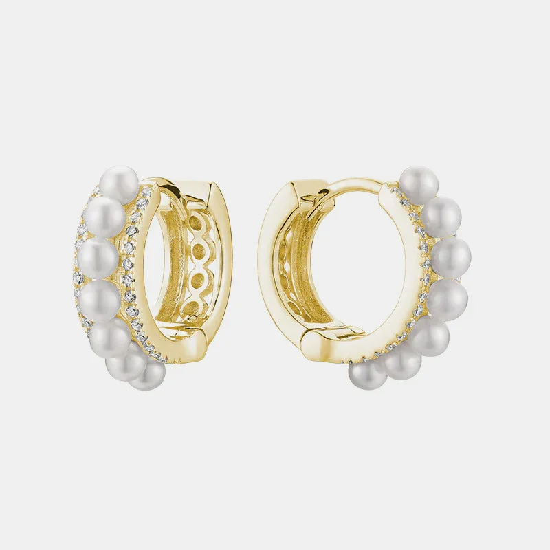 Trekker braid earrings-Pearl Diamond Huggies