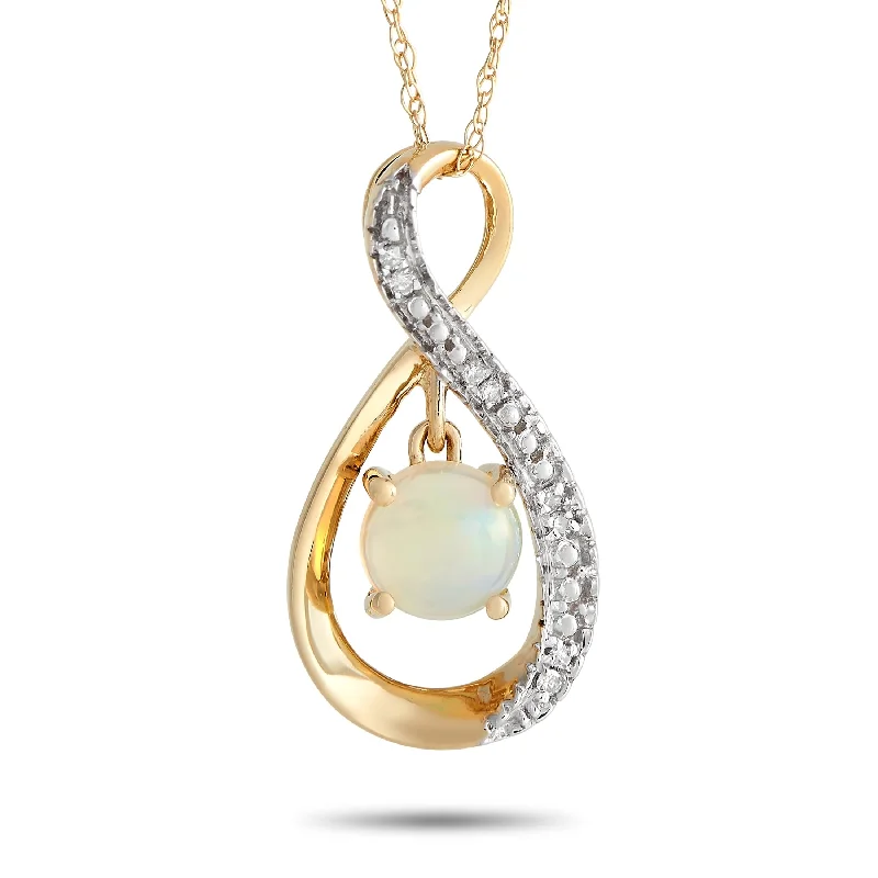 Yellow Gold 0.03ct Diamond and Opal Pendant Necklace PD4-15537YOP Length 18 Inch