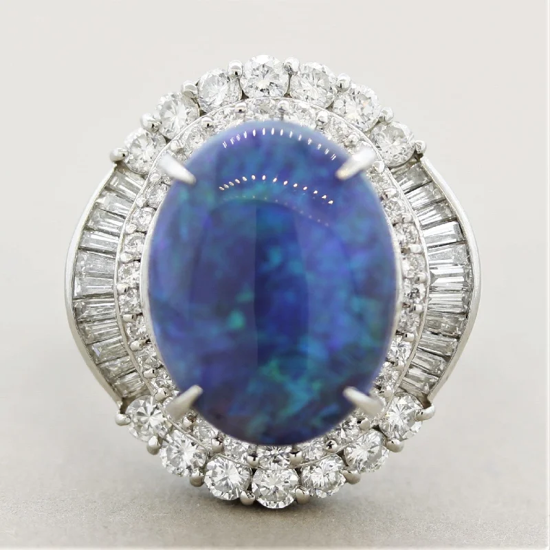 Fine dot rings-Australian Black Opal Diamond Platinum Cocktail Ring