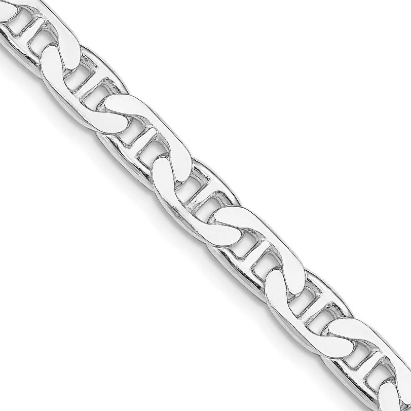 Curata 925 Sterling Silver Rhodium 6.5mm Flat Mariner Anchor Chain Necklace for Men