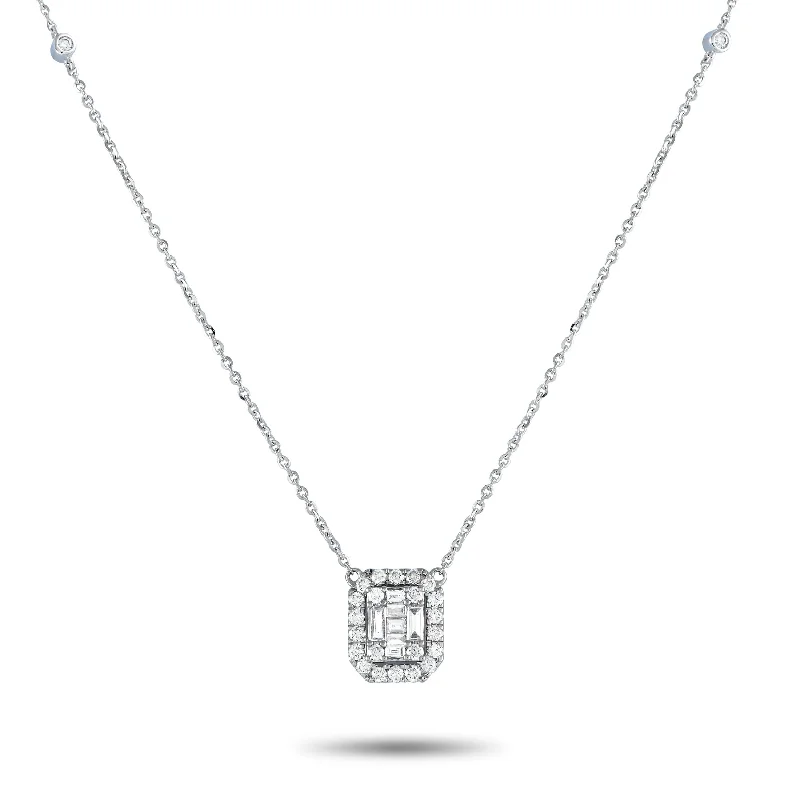 White Gold 0.85ct Diamond Cushion Halo Necklace PN15273 Length 18 Inch