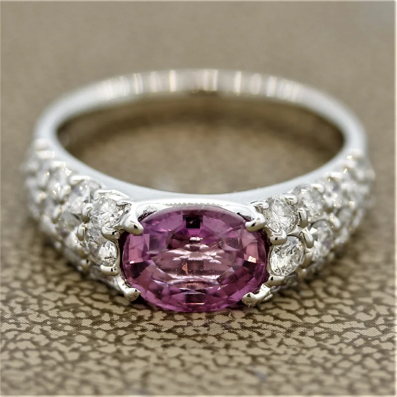 Quirky design rings-Pink Sapphire Diamond Platinum Ring