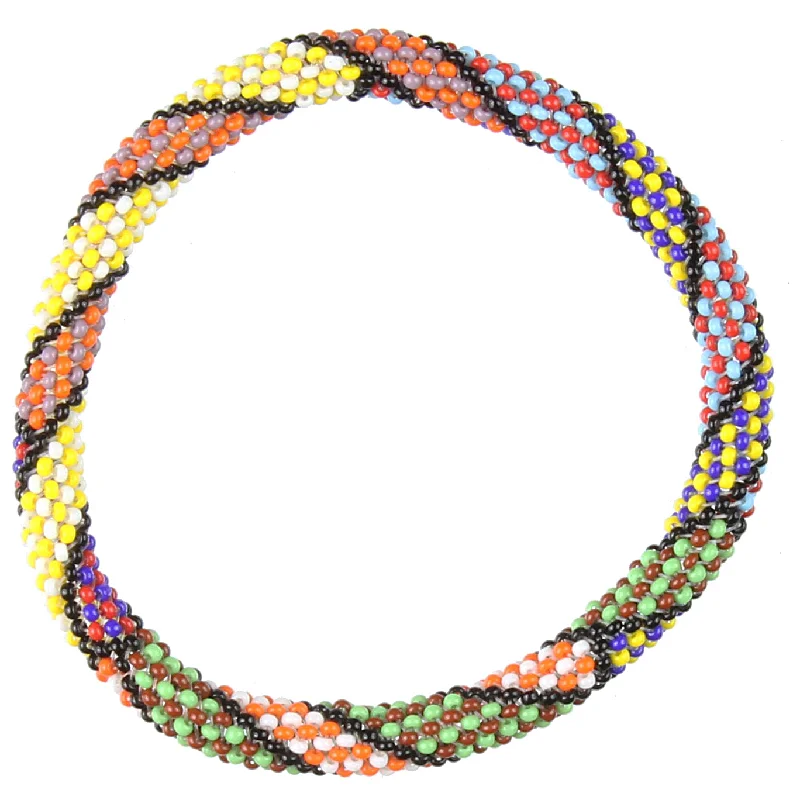 Braided silk bangles-Colorful Patterned Stretchy Beaded Bracelet